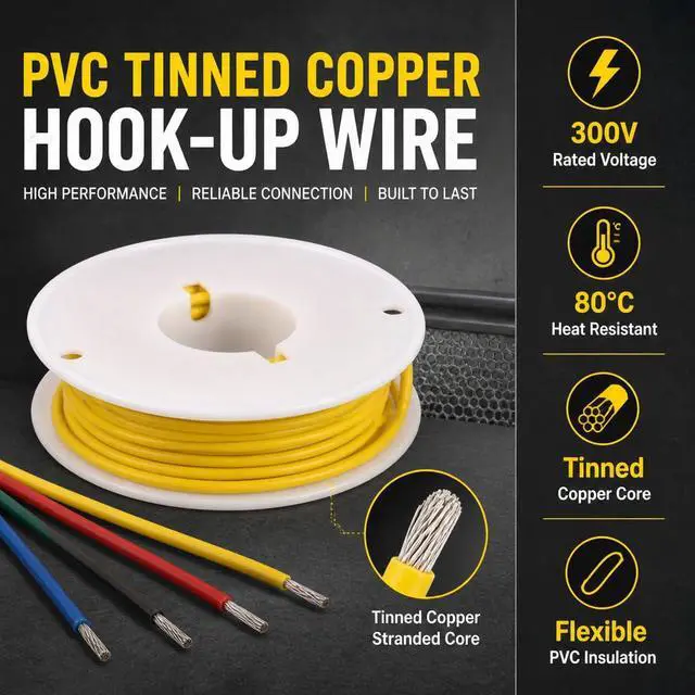 Alt view image 2 of 7 - 24AWG PVC Wire 20m/66ft Yellow, 1007 Tinned Copper Hookup Wire, 300V 80°C Electronic Cable for PCB Jumper, DIY, RC Projects