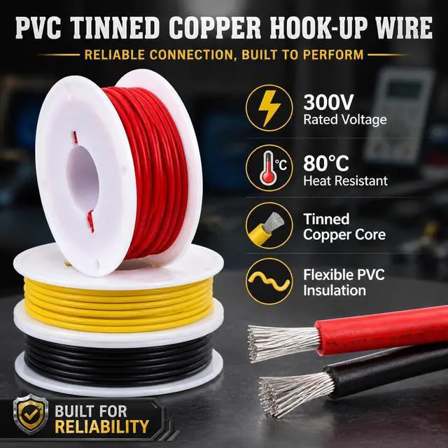 Alt view image 2 of 7 - 28AWG PVC Wire 20m/66ft Red, 1007 Tinned Copper Hookup Wire, 300V 80°C Electronic Cable for PCB Jumper, DIY, RC Projects