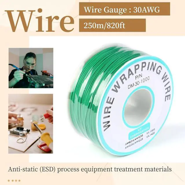 Alt view image 2 of 5 - Green Electronic Wire DM-30-1000 - 30 AWG Single Core Tinned Copper Solid Cable - 250M - P/N PCB