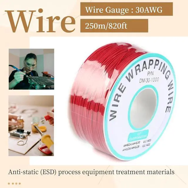 Alt view image 2 of 5 - Red Electronic Wire - DM-30-1000, 30 AWG Single Core, Tinned Copper Solid Cable, 250M, P/N PCB