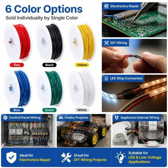 Alt view image 7 of 7 - 28AWG PVC Wire 20m/66ft Red, 1007 Tinned Copper Hookup Wire, 300V 80°C Electronic Cable for PCB Jumper, DIY, RC Projects