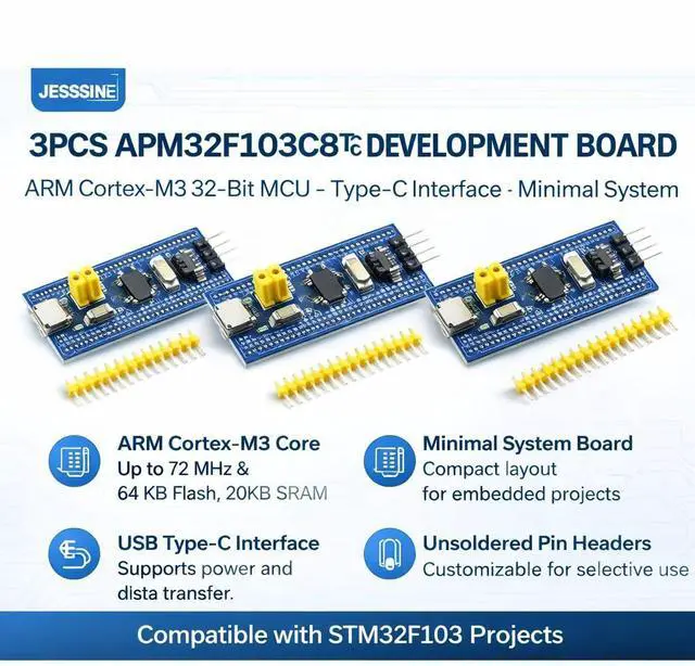 Alt view image 6 of 6 - 3pcs APM32F103C8T6 Development Board, ARM CortexM3 32Bit MCU, TypeC Interface, Minimal System