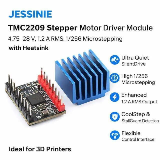 Alt view image 6 of 6 - TMC2209 Stepper Motor Driver Module, 4.7528 V, 1.2 A RMS, 1/256 Microstepping, with Heatsink
