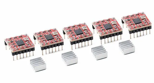 Main image of 5pcs A4988 Stepper Motor Driver Module, 35 V 2 A, 1/16 Microstepping, with Heatsink