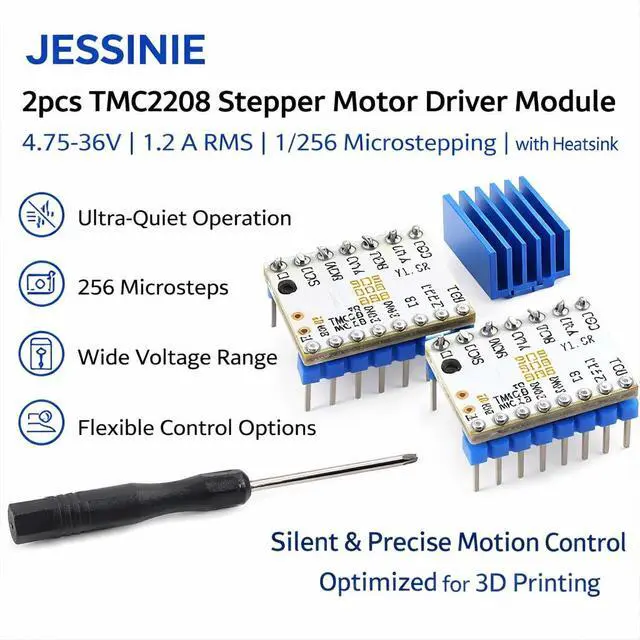 Alt view image 6 of 6 - 2pcs TMC2208 Stepper Motor Driver Module, 4.7536 V, 1.2 A RMS, 1/256 Microstepping, with Heatsink