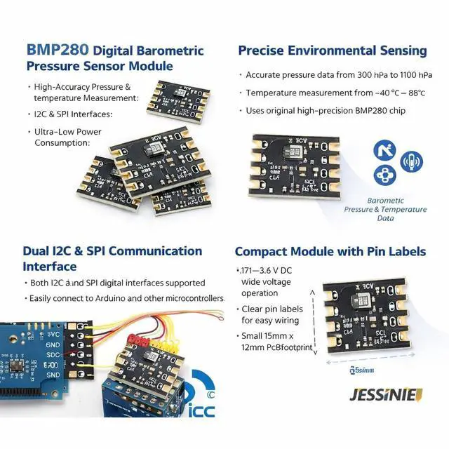 Alt view image 3 of 6 - 5pcs BMP280 Digital Barometric Pressure and Temperature Sensor Module, 1.713.6 V, I2C SPI Interface