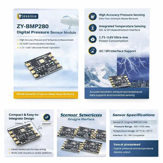Alt view image 5 of 6 - 5pcs BMP280 Digital Barometric Pressure and Temperature Sensor Module, 1.713.6 V, I2C SPI Interface