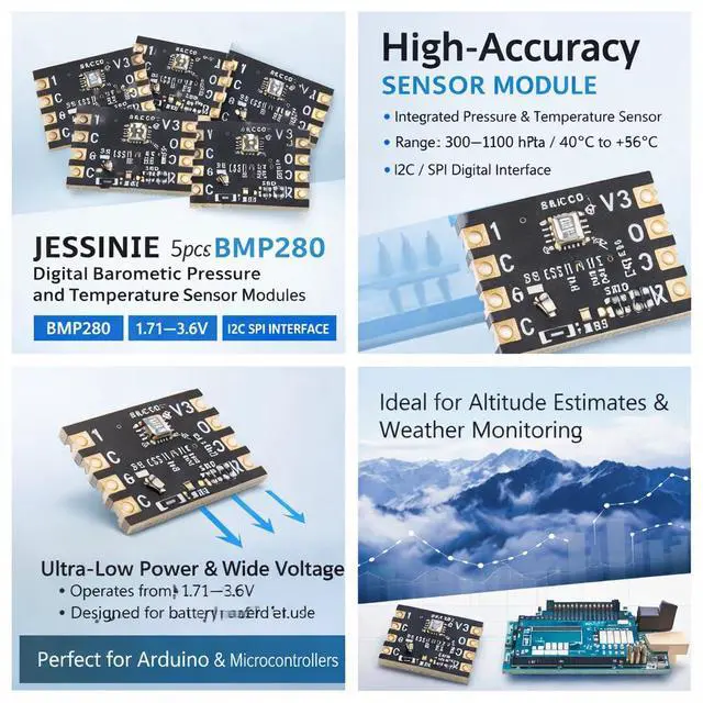 Alt view image 6 of 6 - 5pcs BMP280 Digital Barometric Pressure and Temperature Sensor Module, 1.713.6 V, I2C SPI Interface