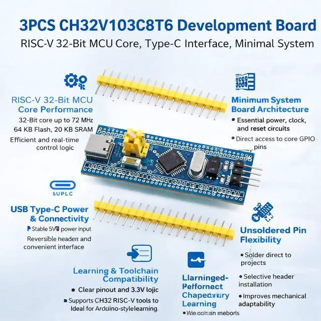 Alt view image 2 of 6 - 3pcs CH32V103C8T6 Development Board, RISCV 32Bit MCU Core, TypeC Interface, Minimal System