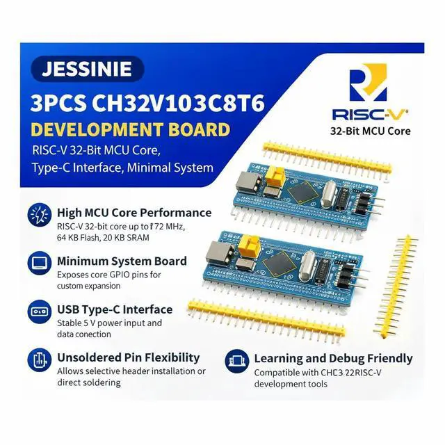 Alt view image 3 of 6 - 3pcs CH32V103C8T6 Development Board, RISCV 32Bit MCU Core, TypeC Interface, Minimal System