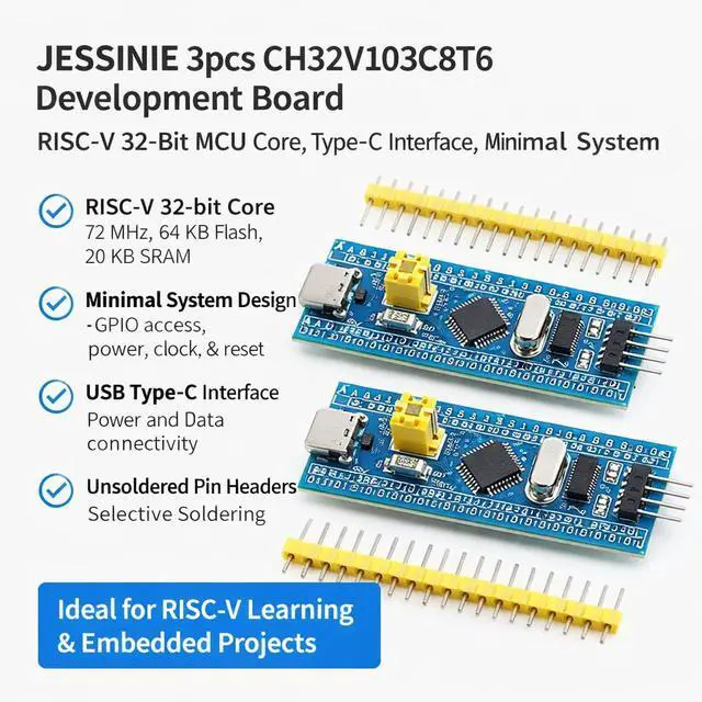 Alt view image 4 of 6 - 3pcs CH32V103C8T6 Development Board, RISCV 32Bit MCU Core, TypeC Interface, Minimal System