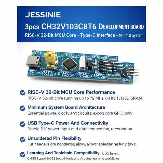Alt view image 5 of 6 - 3pcs CH32V103C8T6 Development Board, RISCV 32Bit MCU Core, TypeC Interface, Minimal System
