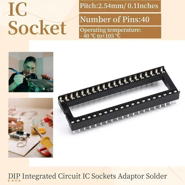Alt view image 2 of 7 - 8Pcs IC Socket 40P DIP IC Chip Socket Adaptor 2.54mm Pitch Dual Row 40 Flat Pin 15mm Row Pitch Narrow Body