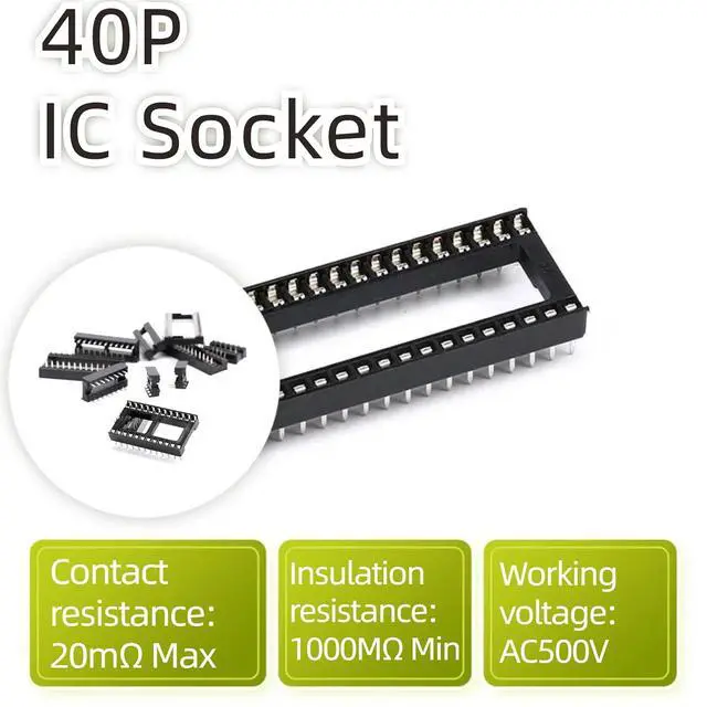Alt view image 3 of 7 - 8Pcs IC Socket 40P DIP IC Chip Socket Adaptor 2.54mm Pitch Dual Row 40 Flat Pin 15mm Row Pitch Narrow Body