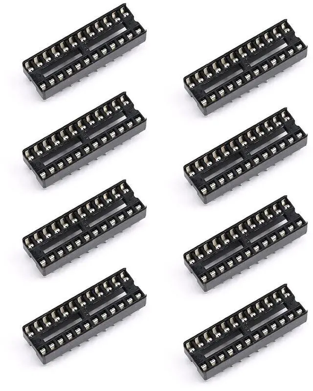 Main image of 8Pcs IC Socket Narrow 24P DIP IC Chip Socket Adaptor 2.54mm Pitch Dual Row 24 Flat Pin Narrow