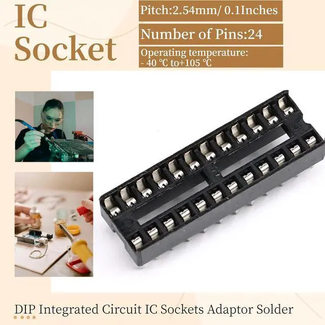 Alt view image 2 of 7 - 8Pcs IC Socket Narrow 24P DIP IC Chip Socket Adaptor 2.54mm Pitch Dual Row 24 Flat Pin Narrow
