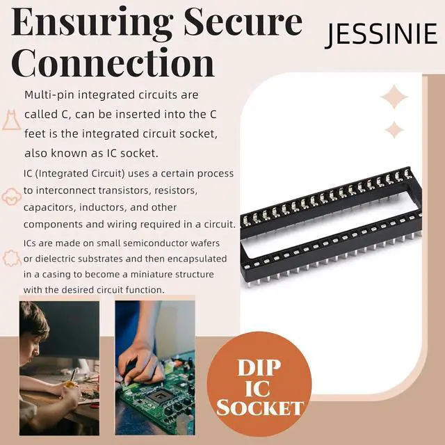 Alt view image 5 of 7 - 8Pcs IC Socket 40P DIP IC Chip Socket Adaptor 2.54mm Pitch Dual Row 40 Flat Pin 15mm Row Pitch Narrow Body