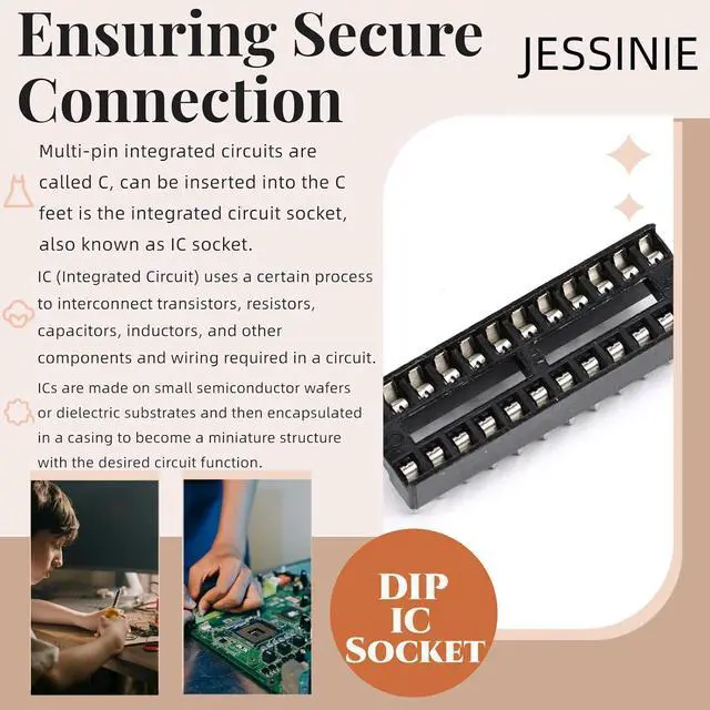 Alt view image 5 of 7 - 8Pcs IC Socket Narrow 24P DIP IC Chip Socket Adaptor 2.54mm Pitch Dual Row 24 Flat Pin Narrow