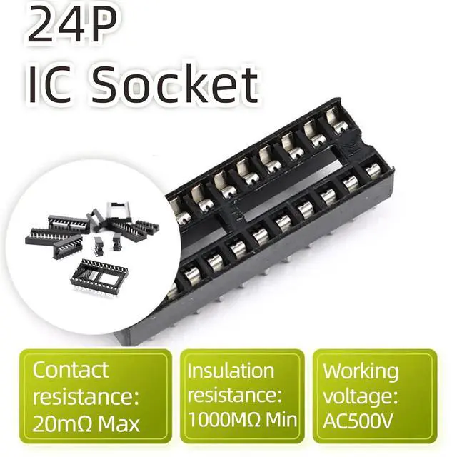 Alt view image 3 of 7 - 8Pcs IC Socket Narrow 24P DIP IC Chip Socket Adaptor 2.54mm Pitch Dual Row 24 Flat Pin Narrow