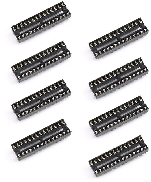 Main image of 8Pcs IC Socket 28P DIP 28 in Narrow IC Chip Socket Adaptor 2.54mm Pitch Dual Row 28 Flat Pin 7.26mm Row Pitch