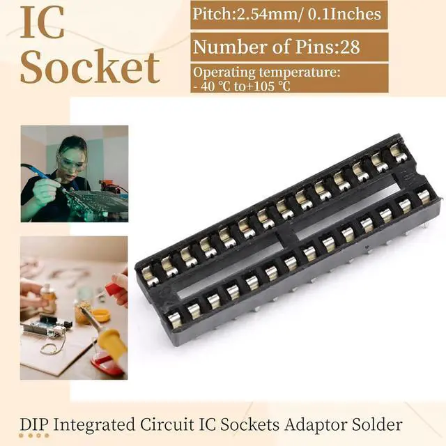 Alt view image 2 of 7 - 8Pcs IC Socket 28P DIP 28 in Narrow IC Chip Socket Adaptor 2.54mm Pitch Dual Row 28 Flat Pin 7.26mm Row Pitch