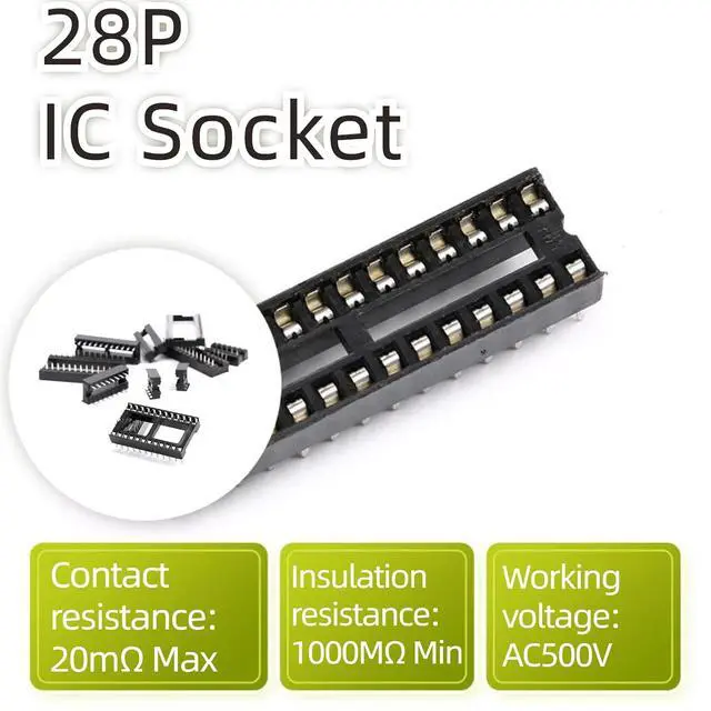 Alt view image 3 of 7 - 8Pcs IC Socket 28P DIP 28 in Narrow IC Chip Socket Adaptor 2.54mm Pitch Dual Row 28 Flat Pin 7.26mm Row Pitch