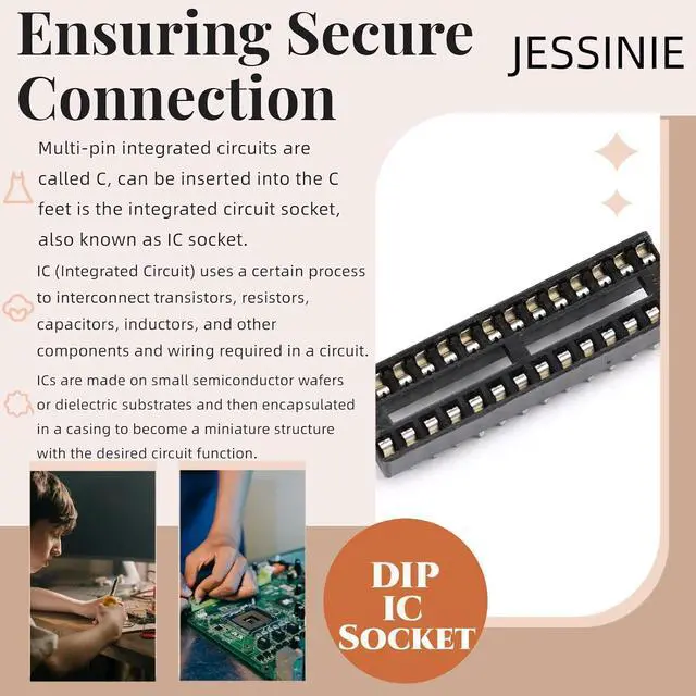 Alt view image 5 of 7 - 8Pcs IC Socket 28P DIP 28 in Narrow IC Chip Socket Adaptor 2.54mm Pitch Dual Row 28 Flat Pin 7.26mm Row Pitch