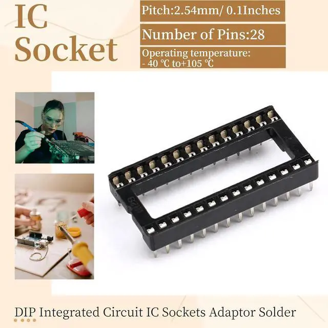 Alt view image 2 of 7 - 8Pcs IC Socket 28P DIP 28 Wide Body IC Chip Socket Adaptor 2.54mm Pitch Dual Row 28 Flat Pin