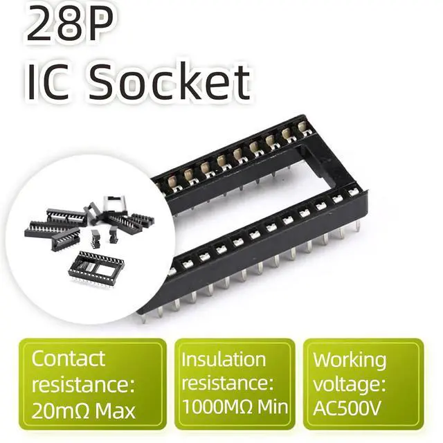 Alt view image 3 of 7 - 8Pcs IC Socket 28P DIP 28 Wide Body IC Chip Socket Adaptor 2.54mm Pitch Dual Row 28 Flat Pin