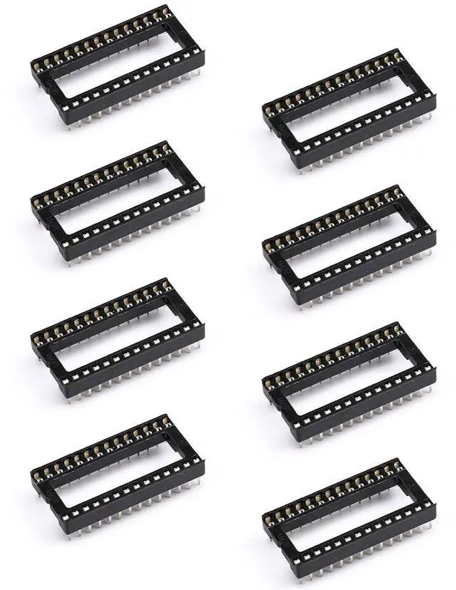 Main image of 8Pcs IC Socket 28P DIP 28 Wide Body IC Chip Socket Adaptor 2.54mm Pitch Dual Row 28 Flat Pin
