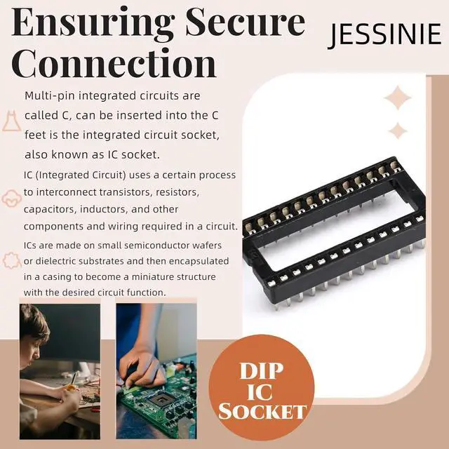Alt view image 5 of 7 - 8Pcs IC Socket 28P DIP 28 Wide Body IC Chip Socket Adaptor 2.54mm Pitch Dual Row 28 Flat Pin