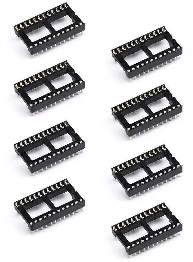 Main image of 8Pcs IC Socket Wide 24P DIP IC Chip Socket Adaptor 2.54mm Pitch Dual Row 24 Flat Pin Wide