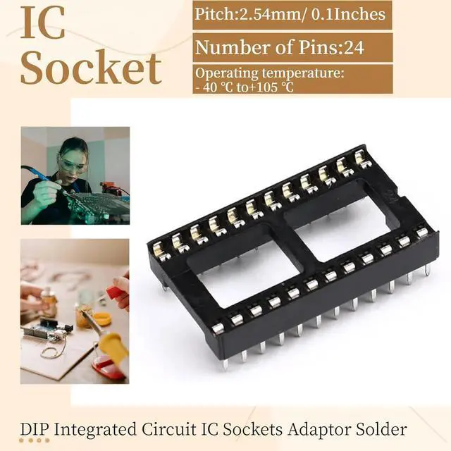 Alt view image 2 of 7 - 8Pcs IC Socket Wide 24P DIP IC Chip Socket Adaptor 2.54mm Pitch Dual Row 24 Flat Pin Wide