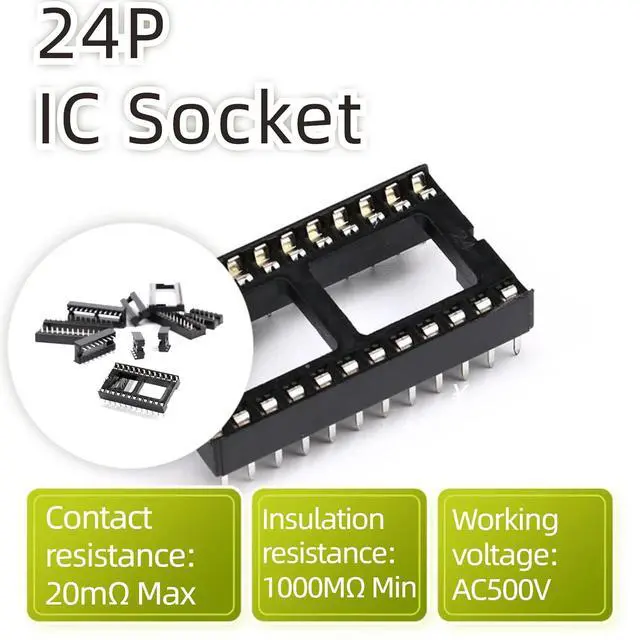 Alt view image 3 of 7 - 8Pcs IC Socket Wide 24P DIP IC Chip Socket Adaptor 2.54mm Pitch Dual Row 24 Flat Pin Wide