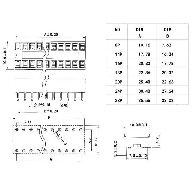 Alt view image 6 of 7 - 8Pcs IC Socket 28P DIP 28 in Narrow IC Chip Socket Adaptor 2.54mm Pitch Dual Row 28 Flat Pin 7.26mm Row Pitch