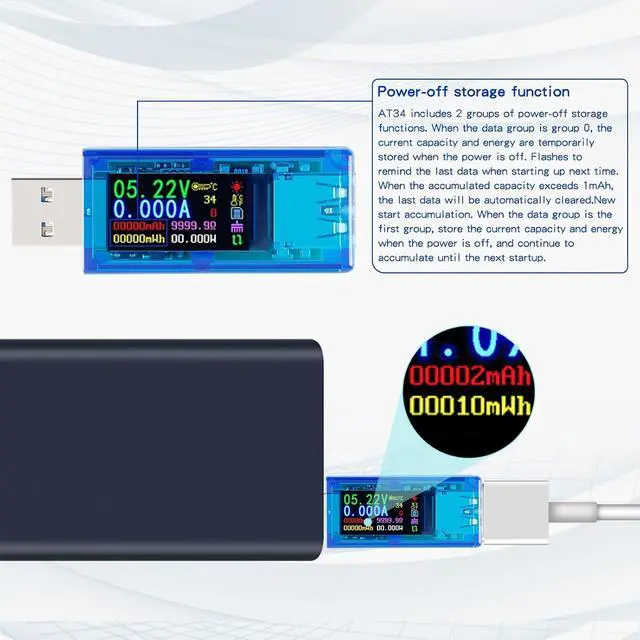 Alt view image 4 of 7 - AT34 Battery Tester USB 3.0 Voltage Tester IPS Color Display 3.7-30V Voltage Meter 0-4A AMP Meter Multifunctional Multimeter Support Charging Power Test for Multiple Devices with Shell