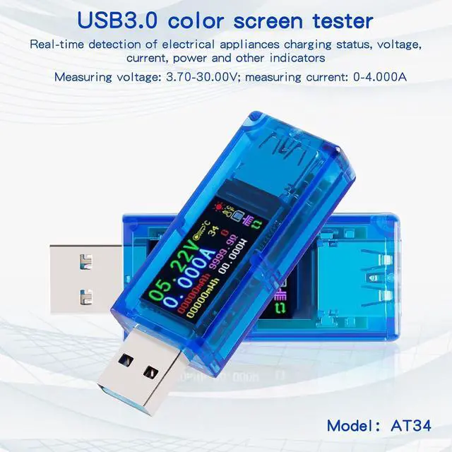 Alt view image 5 of 7 - AT34 Battery Tester USB 3.0 Voltage Tester IPS Color Display 3.7-30V Voltage Meter 0-4A AMP Meter Multifunctional Multimeter Support Charging Power Test for Multiple Devices with Shell