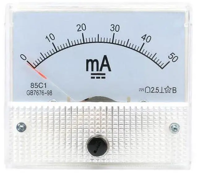 Main image of 85C1 DC Pointer Ammeter Analog Meter 50MA Rectangle Panel Mounted Current Meter Ammeter Tester 0-50 mA DC 85C1 65 * 56MM