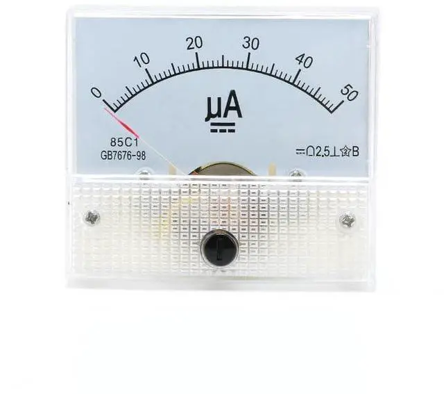 Main image of 85C1 DC Pointer Ammeter Analog Meter 50UA Rectangle Panel Mounted Current Meter Ammeter Tester 0-50 UA DC 85C1 65 * 56MM