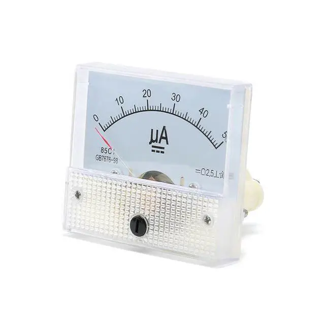 Alt view image 2 of 2 - 85C1 DC Pointer Ammeter Analog Meter 50UA Rectangle Panel Mounted Current Meter Ammeter Tester 0-50 UA DC 85C1 65 * 56MM