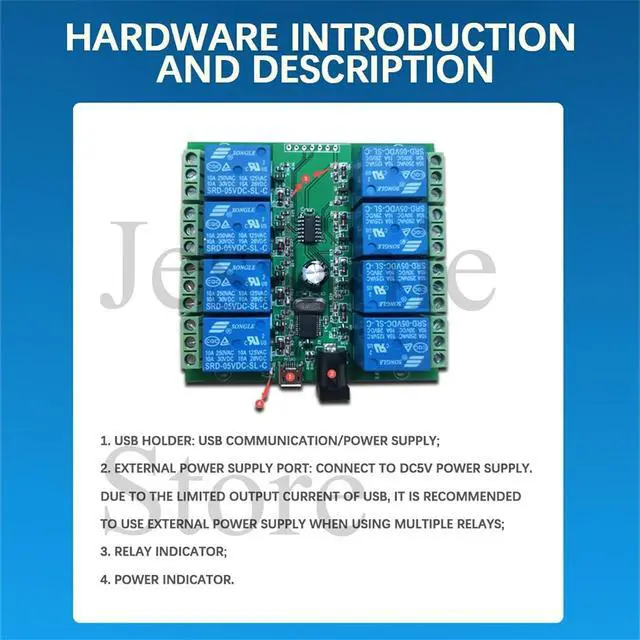 Alt view image 2 of 5 - LCUS-8 USB Relay Module 8 Channel with Overcurrent Protection for Home Automation, Serial Control, Intelligent USB Switch