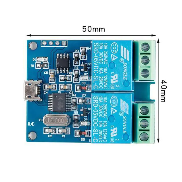 Alt view image 6 of 6 - LCUS-2 USB Relay Module 2 Channel with Overcurrent Protection for Home Automation, Serial Control, Intelligent USB Switch