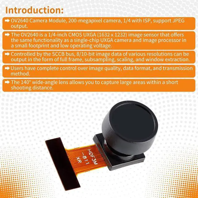 Alt view image 4 of 6 - OV2640 Camera Module 200W Pixel Large Wide Angle 140 Degree Monitoring Identification Cam Module 2MP CMOS Mini Camera 24P Connector Support JPEG Output
