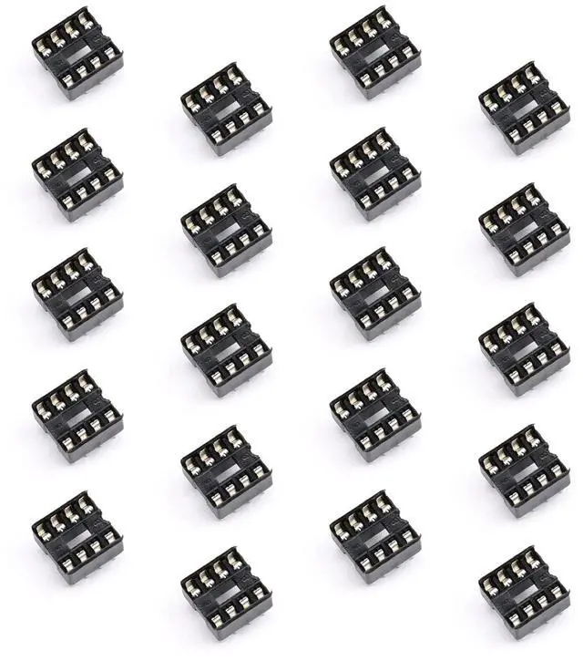 Main image of 20Pcs 8P IC Socket DIP Integrated Circuit IC Sockets Adaptor Solder Type 2.54mm Pitch Dual Row 8 Flat Pin