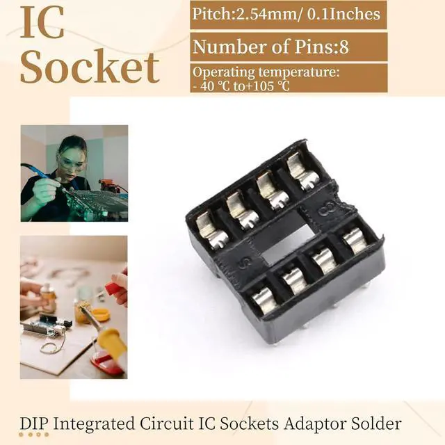 Alt view image 2 of 7 - 20Pcs 8P IC Socket DIP Integrated Circuit IC Sockets Adaptor Solder Type 2.54mm Pitch Dual Row 8 Flat Pin