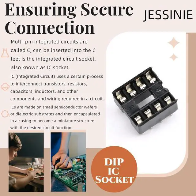 Alt view image 5 of 7 - 20Pcs 8P IC Socket DIP Integrated Circuit IC Sockets Adaptor Solder Type 2.54mm Pitch Dual Row 8 Flat Pin