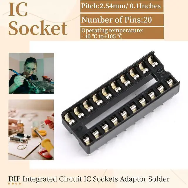 Alt view image 2 of 7 - 10Pcs 20P IC Socket DIP Integrated Circuit IC Sockets Adaptor Solder Type 2.54mm Pitch Dual Row 20 Flat Pin