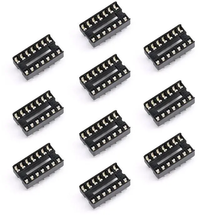 Main image of 10Pcs 14P IC Socket DIP Integrated Circuit IC Sockets Adaptor Solder Type 2.54mm Pitch Dual Row 14 Flat Pin