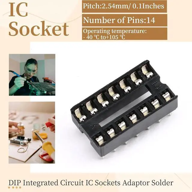 Alt view image 2 of 7 - 10Pcs 14P IC Socket DIP Integrated Circuit IC Sockets Adaptor Solder Type 2.54mm Pitch Dual Row 14 Flat Pin
