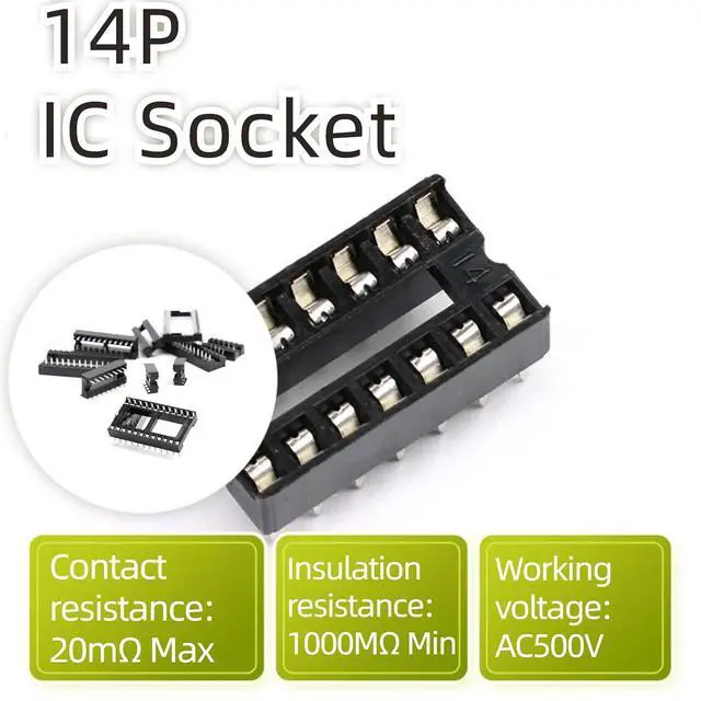 Alt view image 3 of 7 - 10Pcs 14P IC Socket DIP Integrated Circuit IC Sockets Adaptor Solder Type 2.54mm Pitch Dual Row 14 Flat Pin